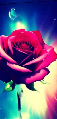 This stylish phone live wallpaper features a close-up of a red rose with twinkling stars in the background