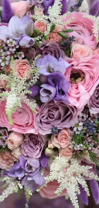 This stunning live wallpaper showcases a delicate bridal bouquet of colorful flowers and greenery
