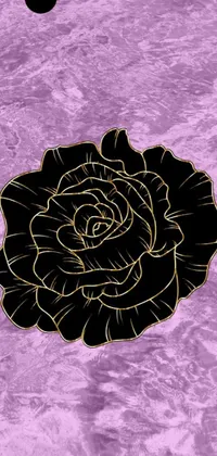 This phone live wallpaper showcases a striking black rose resting on a vibrant purple surface in thick vector line art
