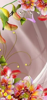 This phone live wallpaper features a stunning digital art of a mirror adorned with beautiful lilies and roses in a vase