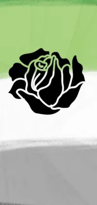 This phone live wallpaper showcases a black and white rose on a green and white background