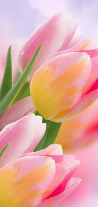 Bring your phone to life with this stunning live wallpaper of pink and yellow tulips swaying gracefully in the wind