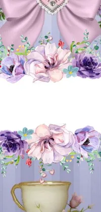 Get the beautiful Phone Live Wallpaper featuring a bouquet of purple flowers, arranged on top of a table and set against a baroque-styled card template with a decorative border and a transparent background