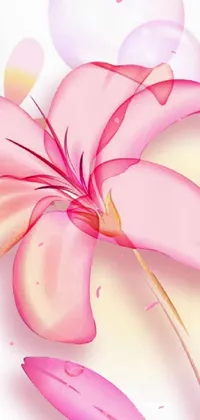 This phone live wallpaper showcases a stunningly detailed digital painting of a pink lily flower with intricate, delicate petals