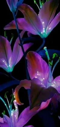 Looking for a mystical, magical live wallpaper for your phone? Look no further than this glowing purple flower theme! The wallpaper features delightful, bioluminescent lilies that radiate with otherworldly colors and a soft green light
