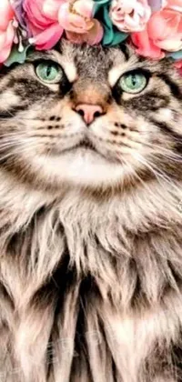 This vibrant, live wallpaper showcases an anthropomorphic Maine Coon cat