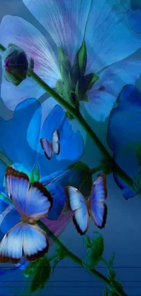 This magnificent live wallpaper showcases a visually captivating close-up shot of a flower adorned with beautiful butterflies
