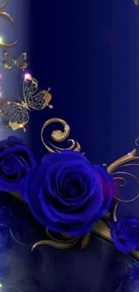 This stunning live phone wallpaper displays a close-up view of a purple rose set on a blue digital art background