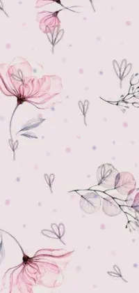 This live phone wallpaper features a beautiful pattern of delicate pink flowers set against a clean white backdrop