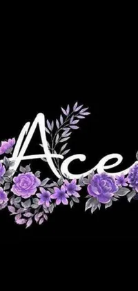 This live wallpaper for phones boasts a black background adorned with lovely purple flowers and a bold "a" letter