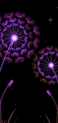 Looking for a stunning phone live wallpaper to spruce up your screen? Check out this mesmerizing image by a talented digital artist! The wallpaper features a pair of lovely purple flowers set atop a golden meadow, with a nighttime firework display in the distance