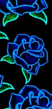 This phone live wallpaper showcases blue roses against a black background in an art nouveau-inspired style