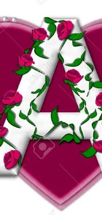 This stunning live wallpaper features a pink gradient background adorned with a heart-shaped arrangement of roses in the shape of an "A"