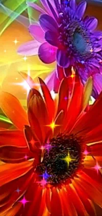 This live wallpaper showcases a pair of vibrant flowers in stunning bright colors, perfect for adding a touch of beauty and elegance to your phone screen