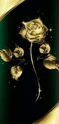 This phone live wallpaper features a stunning gold rose set on a black and green background