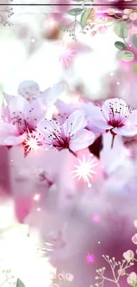This stunning phone live wallpaper is the perfect addition to any nature lover's phone! Depicting a cluster of cherry blossom flowers against a soft pink background, this beautiful design is reminiscent of the spring season and is sure to bring a sense of serenity and calmness to any phone screen