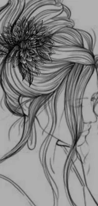 This live phone wallpaper showcases a beautiful drawing of a woman with a flower in her hair