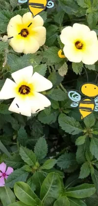 This phone live wallpaper showcases a bunch of flowers in full bloom with bees hovering around them
