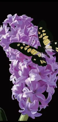 This stunning phone live wallpaper features a vibrant butterfly sitting atop a purple flower