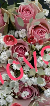 This lovely live wallpaper showcases a close-up image of a colorful flower bouquet with "love" written in the center