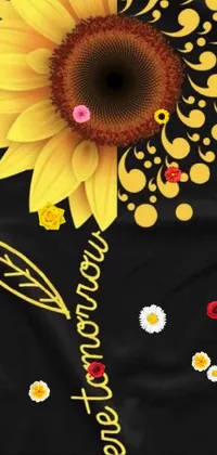 This live wallpaper depicts a sleek black shirt featuring a vibrant yellow sunflower on a chic black and gold background