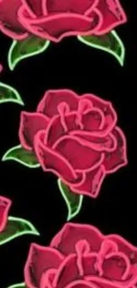 This phone live wallpaper showcases a striking arrangement of red roses on a black background