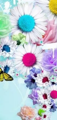 This live phone wallpaper features a delightful floral image with butterflies