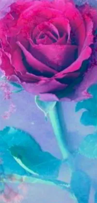 This stunning phone live wallpaper features a close-up of a beautiful pink rose with green leaves, rendered digitally