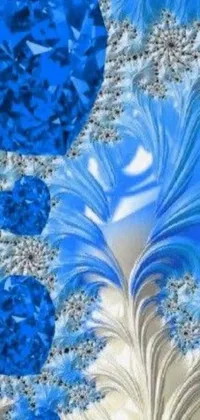 This live phone wallpaper showcases intricate floral patterns in blue and white hues, inspired by mathematical fractals
