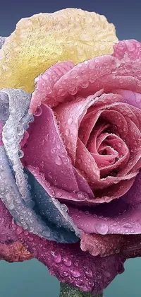 This phone live wallpaper features a breathtakingly detailed close-up of a flower with water droplets on it