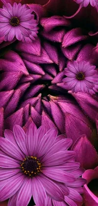 This phone live wallpaper features a stunning close-up of purple flowers in mandelbrot style and precisionism