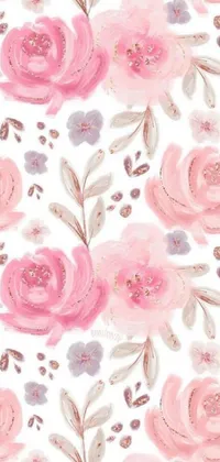 This phone live wallpaper features a gorgeous pattern of pink flowers against a white backdrop