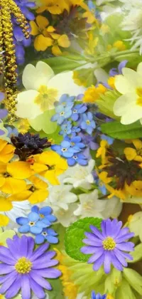 If you're looking for a stunning live wallpaper for your phone, look no further than this digital rendering of a bunch of blue and yellow flowers
