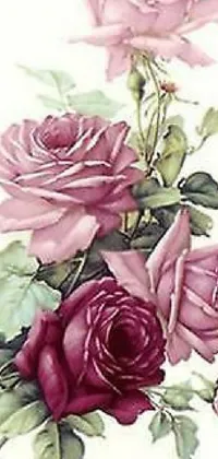 This is a stunning live wallpaper for your phone featuring a beautiful bouquet of pink roses painted in romanticism style