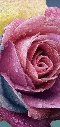 This exquisite live wallpaper for mobile phones features a vivid close-up image of a flower adorned with shimmering water droplets