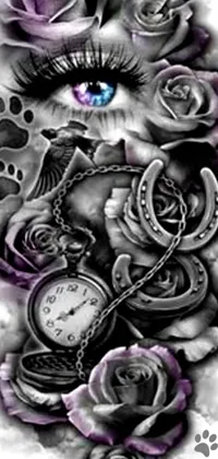 This live wallpaper features a full body tattoo design with roses and an eye