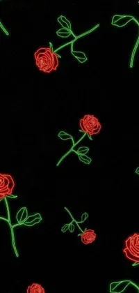 Introducing a captivating live wallpaper for your phone featuring a digital art design of red roses on a black background