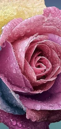 This phone live wallpaper features a close up of a colorful flower with water droplets on its petals