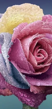 This stunning live wallpaper features a hyperrealistic close-up of a flower adorned with water droplets