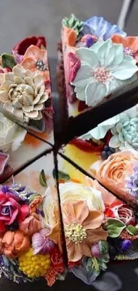 This stunning phone live wallpaper features a beautifully painted floral cake being cut into