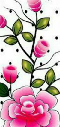 This live wallpaper for your phone features a charming pink flower with green leaves