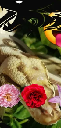Featuring a striking close-up of a snake with a fascinating floral crown, this live wallpaper is a piece of art for your phone