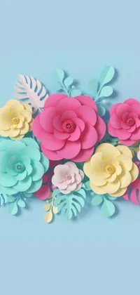 Bring an artistic touch to your phone with this interactive live wallpaper featuring a bunch of paper flowers in a pink and teal color palette
