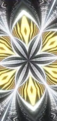 This live phone wallpaper boasts a vibrant and abstract flower design in silver and yellow hues
