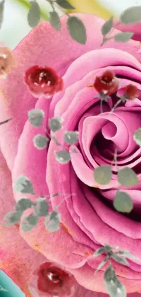This phone live wallpaper showcases a stunning digital rendering of a pink rose in full bloom