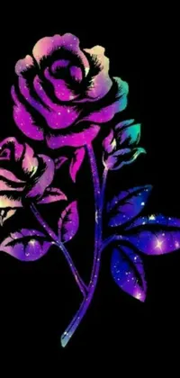 Brighten up your phone display with this stunning live wallpaper! This digital painting features a close-up of a pink flower set against a black background with purple undertones