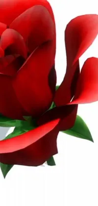 This phone live wallpaper features a stunning close-up of a red rose on a white background