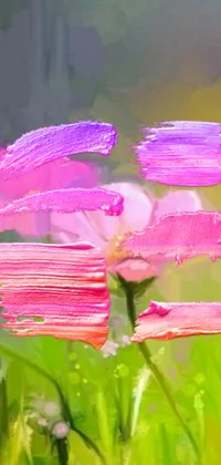 This live wallpaper features a beautiful digital painting of a pink flower in a colorful field