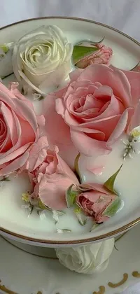 This live wallpaper for phones features a stunning close up image of a wax plate adorned with gorgeous pastel roses
