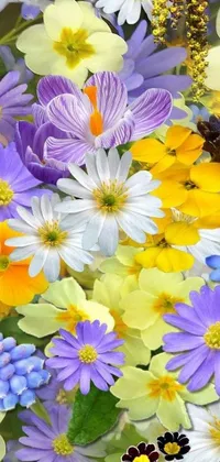 This phone live wallpaper showcases a realistic depiction of a bunch of flowers in vibrant spring colors
